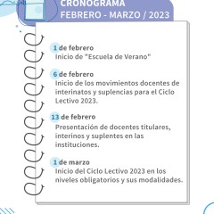Educación difundió parte de la agenda prevista para febrero y marzo de 2023